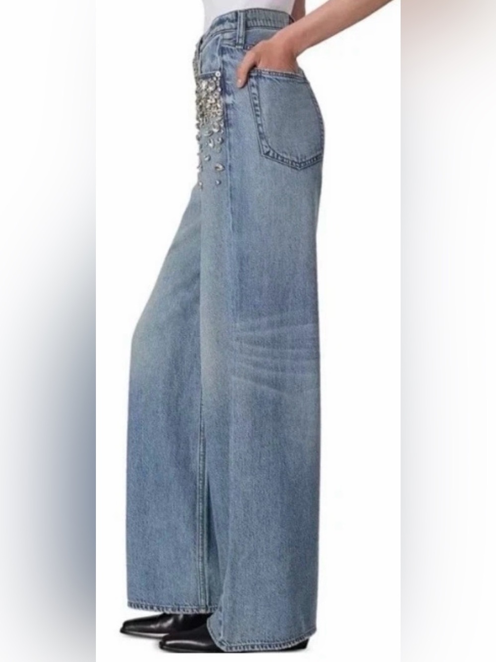 Torn by Ronny Kobo Wide-Leg Embellished Jeans - Picture 3 of 7